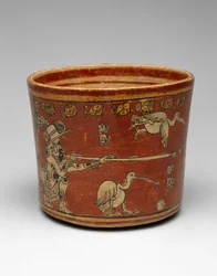 Vase with Two Bwo Gunners and Waterbirds, Late Classic, 550-800